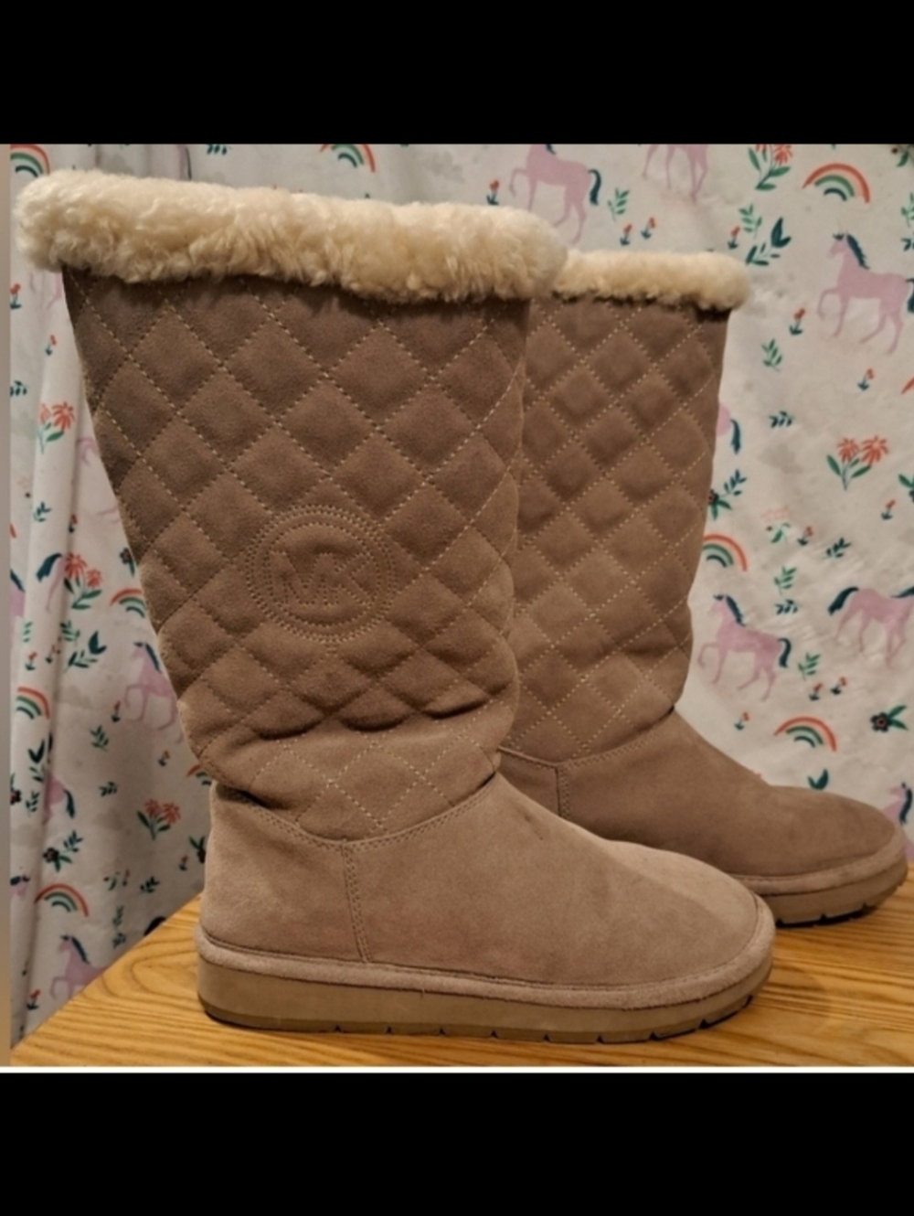 Michael Kors Beige Suede Shearling Boho Neutral Casual Winter Boot Shoe SZ 6M
